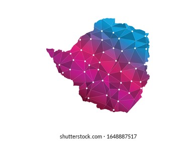 Mapa de Zimbabue. Línea de red poligonal, esfera de diseño, punto y estructura de malla 3D de marco de cable. mapa de comunicaciones de Zimbabue. Ilustración vectorial EPS10.