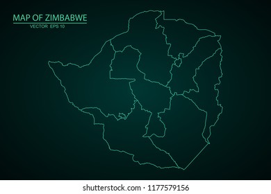 Map of Zimbabwe,Green map on dark background of map of Zimbabwe symbol for your web site design map. Vector illustration eps 10.
