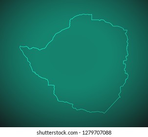 Map of Zimbabwe,Green map on dark background. Vector illustration eps 10.