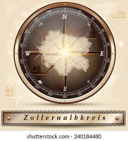 Map of Zollernalbkreis with borders in bronze