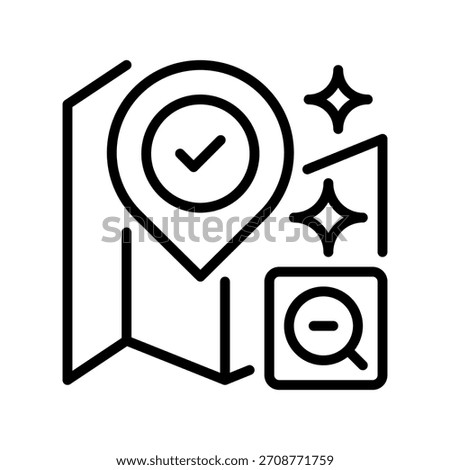 Map Zoom Out Line Icon, Outline Symbol for Reduction, Overview, Wide View, Distance, and Context. Vector Sign Icon.