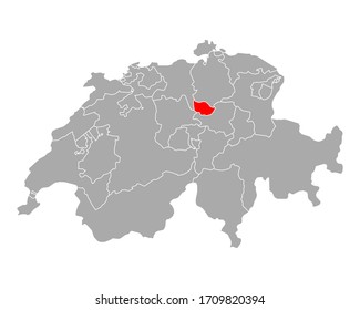 Map of Zug in Switzerland on white