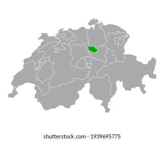 Karte Zug in der Schweiz auf Weiß