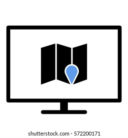 Map_pin_Online icon - Flat design, glyph style icon - Colored enclosed in a screen