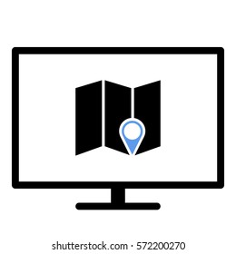 Map_pin_Online icon - Flat design, glyph style icon - Colored enclosed in a screen