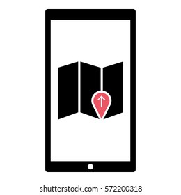 Map_pin_Online icon - Flat design, glyph style icon - Colored enclosed in a phone