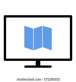 Map_pin_Online icon - Flat design, glyph style icon - Colored enclosed in a screen