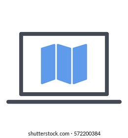 Map_pin_Online icon - Flat design, glyph style icon - Colored enclosed in a computer