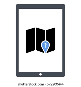 Map_pin_Online icon - Flat design, glyph style icon - Colored enclosed in a tablet