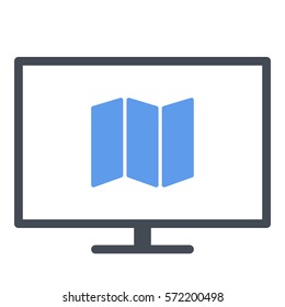 Map_pin_Online icon - Flat design, glyph style icon - Colored enclosed in a screen