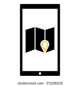 Map_pin_Online icon - Flat design, glyph style icon - Colored enclosed in a phone