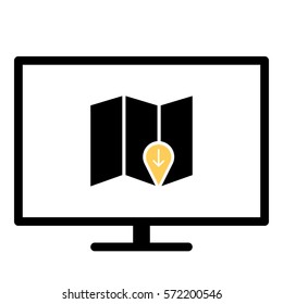 Map_pin_Online icon - Flat design, glyph style icon - Colored enclosed in a screen
