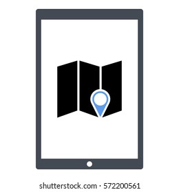 Map_pin_Online icon - Flat design, glyph style icon - Colored enclosed in a tablet