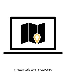 Map_pin_Online icon - Flat design, glyph style icon - Colored enclosed in a computer