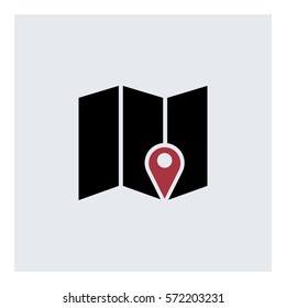 Map_pin_Online icon - Flat design, glyph style icon - Colored enclosed in a square