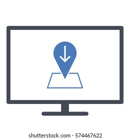 Map_pin_Online_location icon- Flat design, glyph style icon - Colored enclosed in a screen