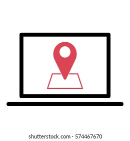 Map_pin_Online_location icon - Flat design, glyph style icon - Colored enclosed in a computer