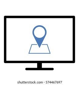 Map_pin_Online_location icon- Flat design, glyph style icon - Colored enclosed in a screen
