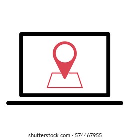 Map_pin_Online_location icon - Flat design, glyph style icon - Colored enclosed in a computer