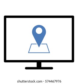 Map_pin_Online_location icon- Flat design, glyph style icon - Colored enclosed in a screen