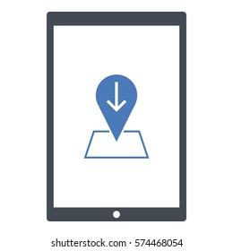 Map_pin_Online_location icon - Flat design, glyph style icon - Colored enclosed in a tablet