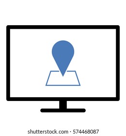 Map_pin_Online_location icon- Flat design, glyph style icon - Colored enclosed in a screen