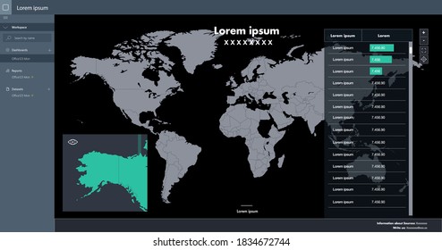 Mapa World Dashboard. Vorlage zum Bearbeiten. 8,0-Leistung-bi.EPS10