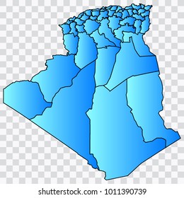 Map-Algeria map. Each city and border has separately. Bluish blue. Vector illustration Eps 10.