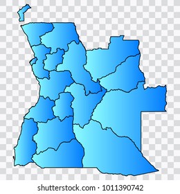 Map-Angola map. Each city and border has separately. Bluish blue. Vector illustration Eps 10.