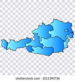 Map-Austria map. Each city and border has separately. Bluish blue. Vector illustration Eps 10.