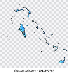 Map-Bahamas map. Each city and border has separately. Bluish blue. Vector illustration Eps 10.