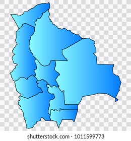 Map-Bolivia map. Each city and border has separately. Bluish blue. Vector illustration Eps 10.