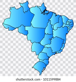 Map-Brazil map. Each city and border has separately. Bluish blue. Vector illustration Eps 10.