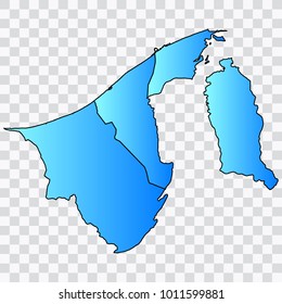Map-Brunei Darussalam map. Each city and border has separately. Bluish blue. Vector illustration Eps 10.