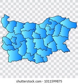 Map-Bulgaria map. Each city and border has separately. Bluish blue. Vector illustration Eps 10.