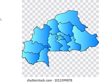 Map-Burkina Faso map. Each city and border has separately. Bluish blue. Vector illustration Eps 10.