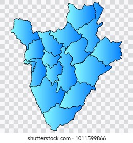 Map-Burundi map. Each city and border has separately. Bluish blue. Vector illustration Eps 10.