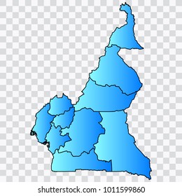Map-Cameroon map. Each city and border has separately. Bluish blue. Vector illustration Eps 10.