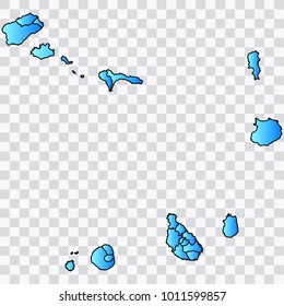 Map-Cape Verde map. Each city and border has separately. Bluish blue. Vector illustration Eps 10.