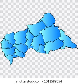 Map-CentralAfricanRepublic map. Each city and border has separately. Bluish blue. Vector illustration Eps 10.