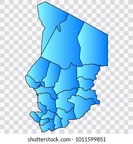 Map-Chad map. Each city and border has separately. Bluish blue. Vector illustration Eps 10.