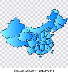 Map-China map. Each city and border has separately. Bluish blue. Vector illustration Eps 10.