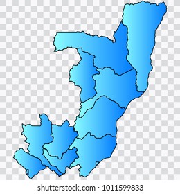 Map-Congo map. Each city and border has separately. Bluish blue. Vector illustration Eps 10.