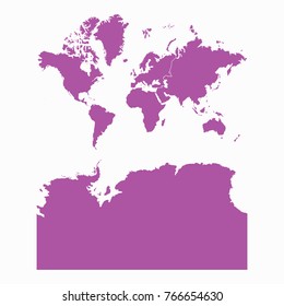 Map-Continents With Antarctica map. Each city and border has separately. Vector illustration eps 10.
