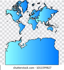 Map-ContinentsWithAntarctica map. Each city and border has separately. Bluish blue. Vector illustration Eps 10.