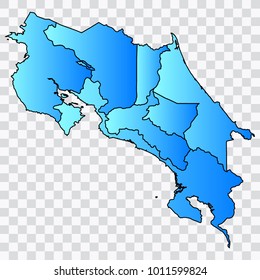 Map-Costa Rica map. Each city and border has separately. Bluish blue. Vector illustration Eps 10.