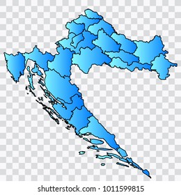 Map-Croatia map. Each city and border has separately. Bluish blue. Vector illustration Eps 10.