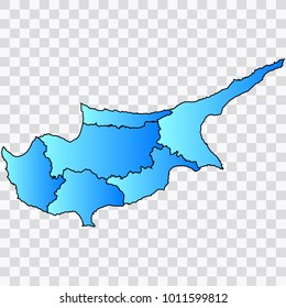Map-Cyprus map. Each city and border has separately. Bluish blue. Vector illustration Eps 10.