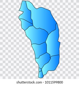 Map-Dominica map. Each city and border has separately. Bluish blue. Vector illustration Eps 10.