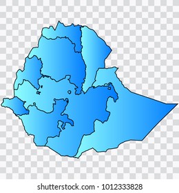 Map-Ethiopia map. Each city and border has separately. Bluish blue. Vector illustration Eps 10.
